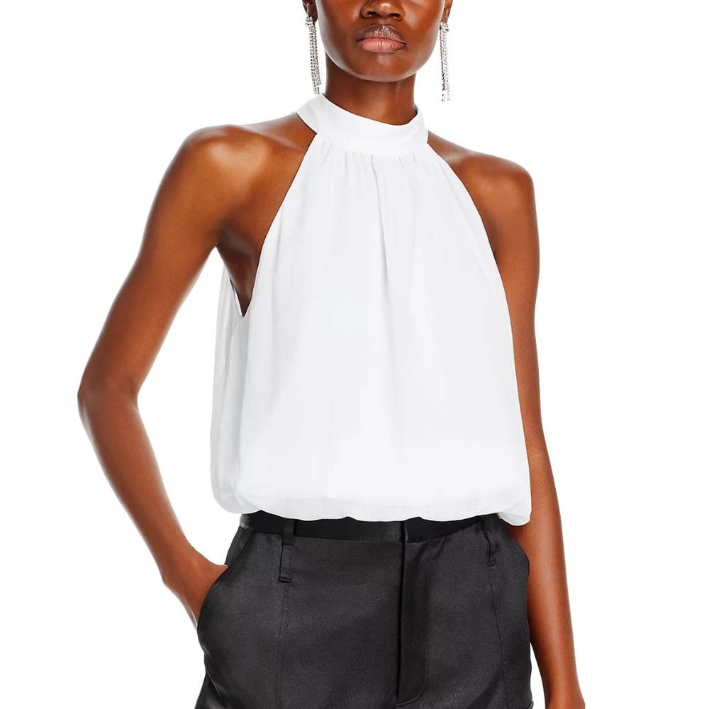 NWT Alice + Olivia Maris White Gathered Halter Neck Top XL